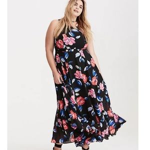 black maxi dress with floral design